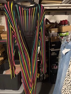 Fashion to Figure Black Multicolor Striped Long Cardigan